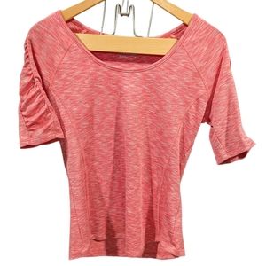 Columbia Pink Marl Boat Neck Short Ruched Sleeve Top Size Large